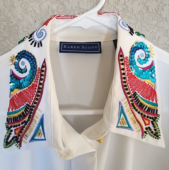 Katen Scott vintage beaded sequin collar blouse size 10 - Picture 3 of 7